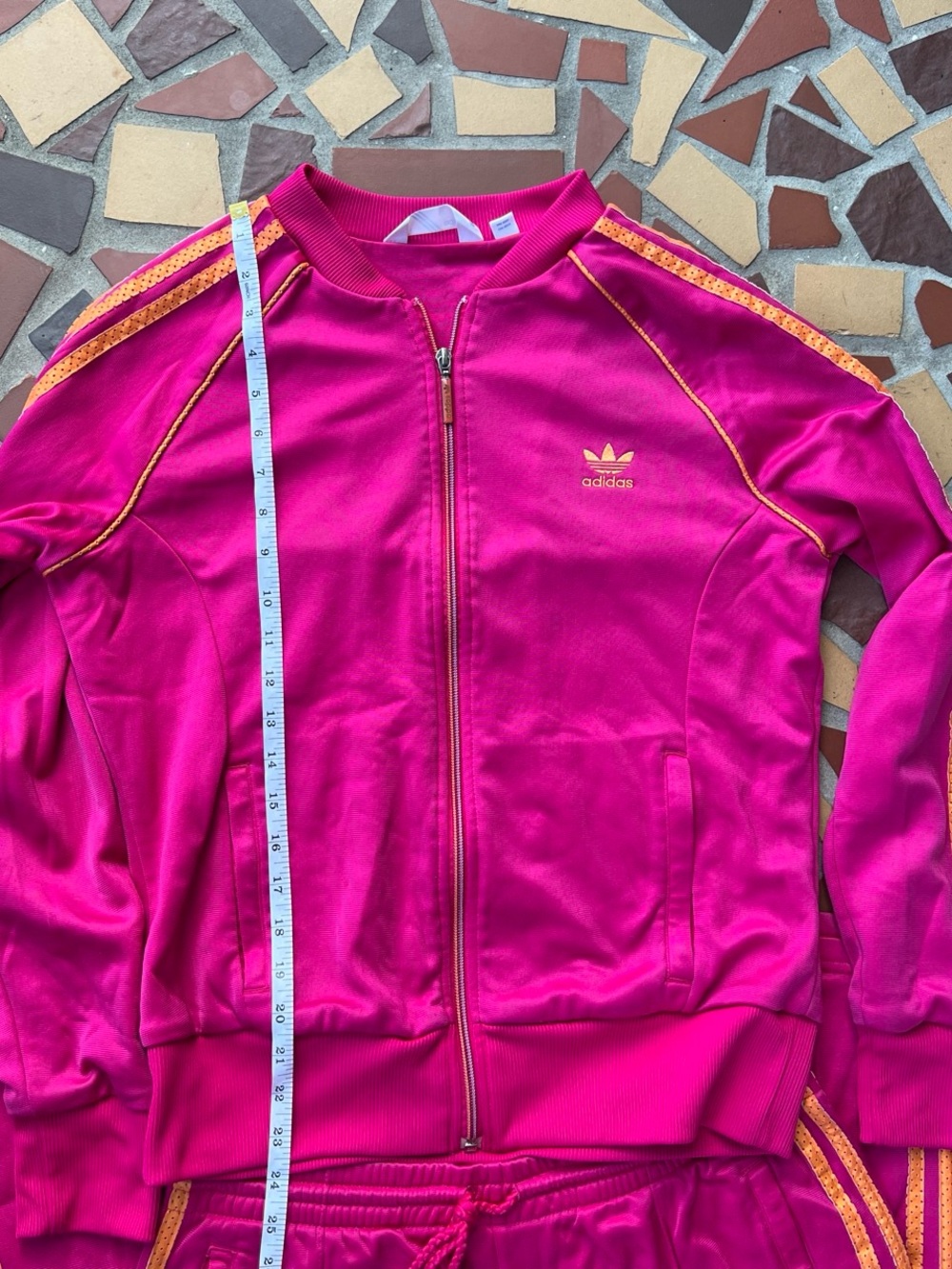 adidas y2k Women's Pink Track Jacket & Jogger Set with orange Stripes size large - Picture 4 of 15
